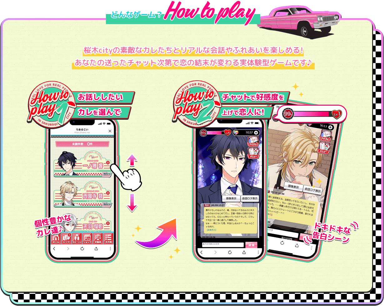 お話ししたいカレを選んでチャットで好感度を上げて恋人に！