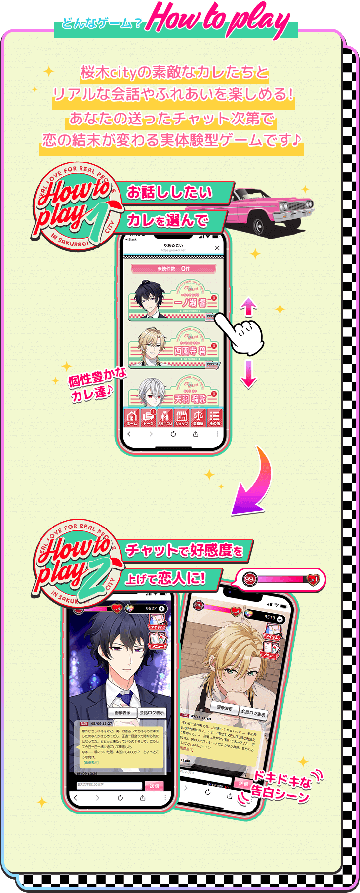 お話ししたいカレを選んでチャットで好感度を上げて恋人に！